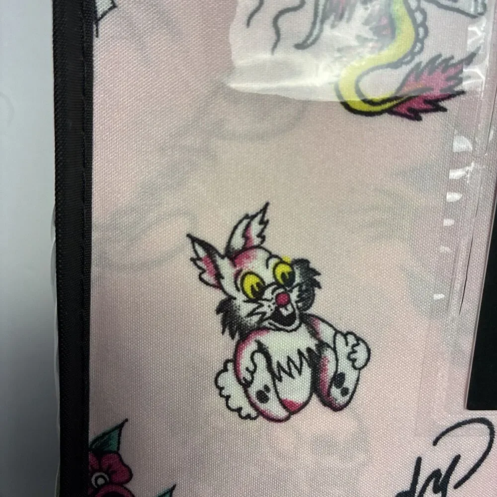 ED HARDY Queen Pink Sheet Set 6pc New Flowers Skull Roses Heart Grunge Y2K